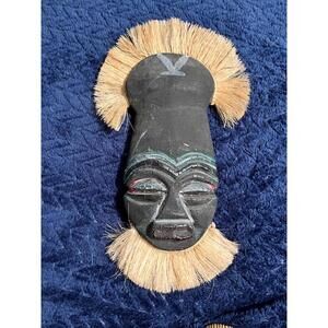 Handcrafted South African Tribal Mask with Natural Fiber Accents